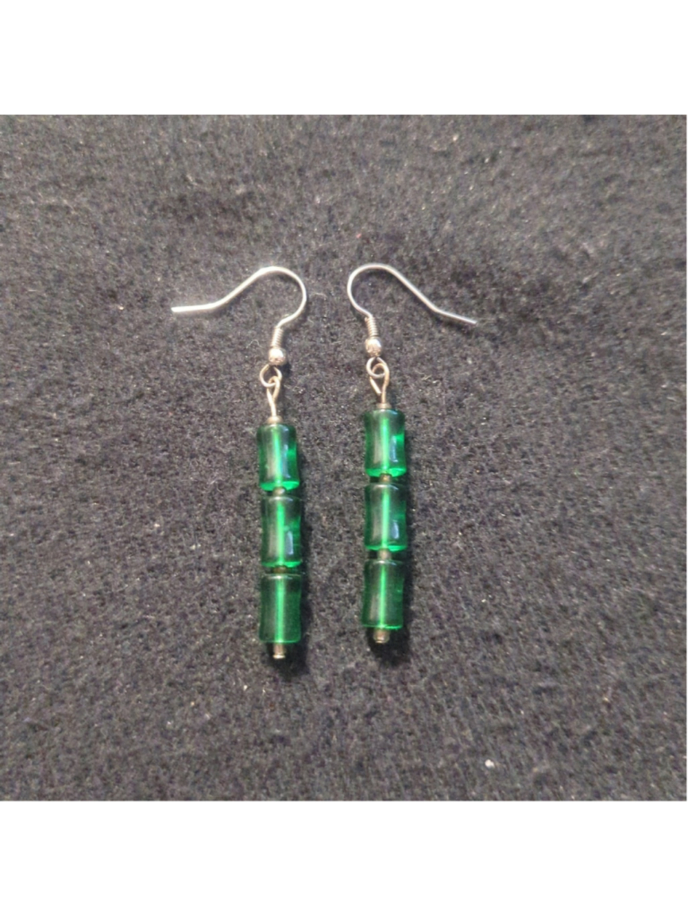 Silver Tone Green Glass Beaded Dangle Statement Earrings - Picture 1 of 2